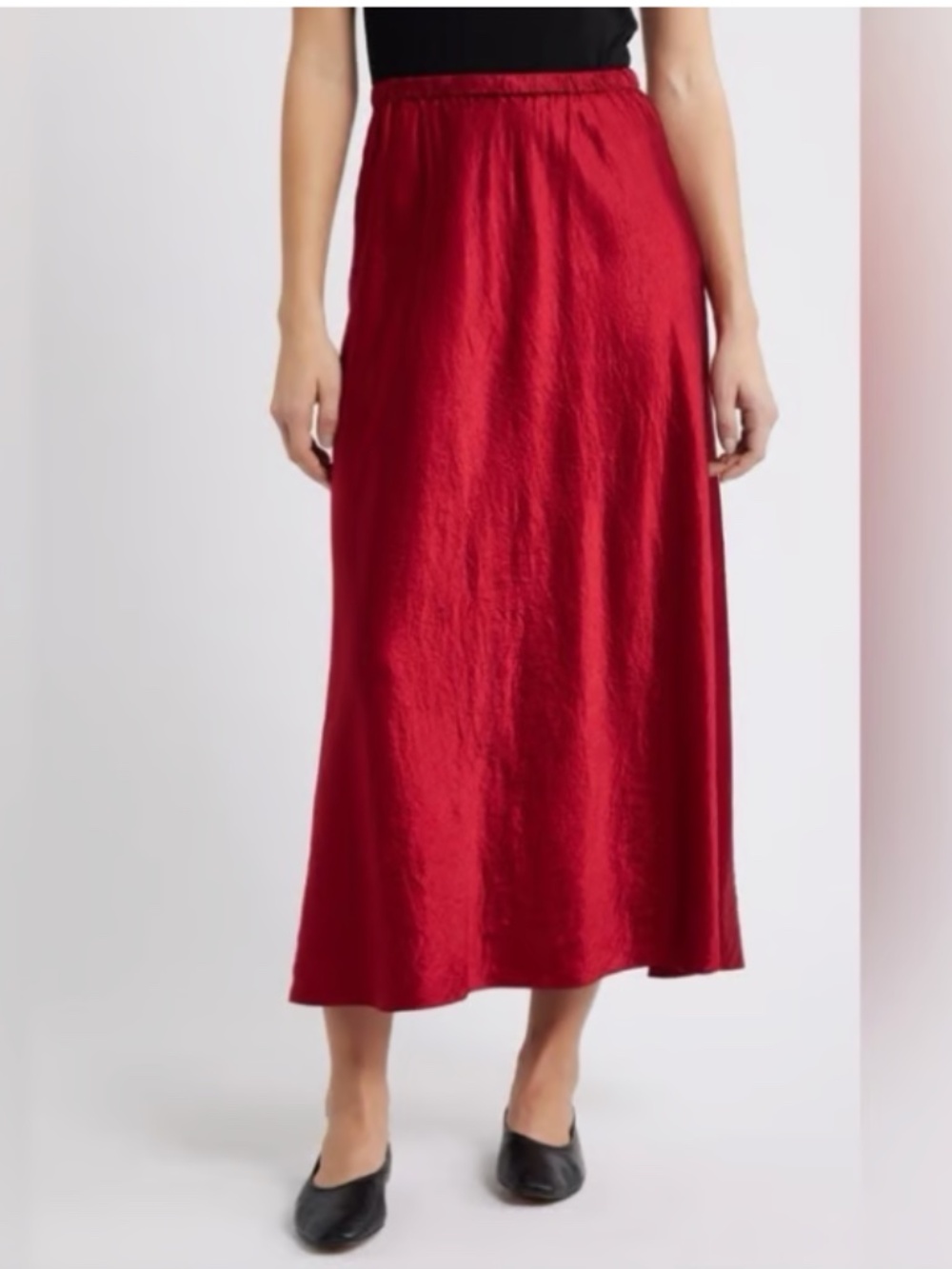 NWT Eileen Fisher Textured Satin Slip Skirt Full Length Easy Fit Size M Red